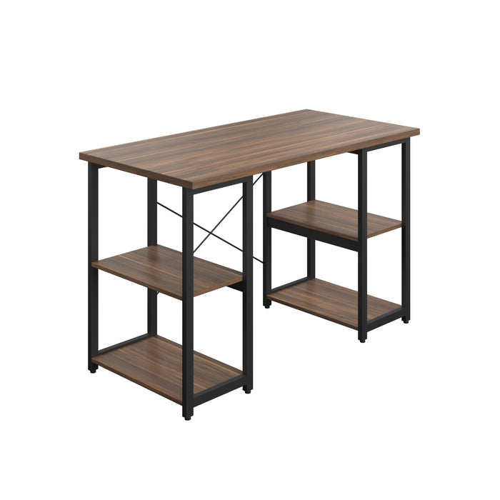 SOHO Home Working Desk with Square Shelves - Dark Walnut / Black