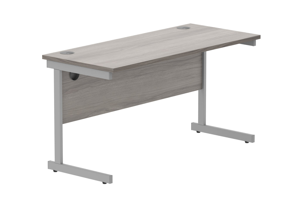 Office Rectangular Desk With Steel Single Upright Cantilever Frame | 1400X600 | Grey Oak/Silver