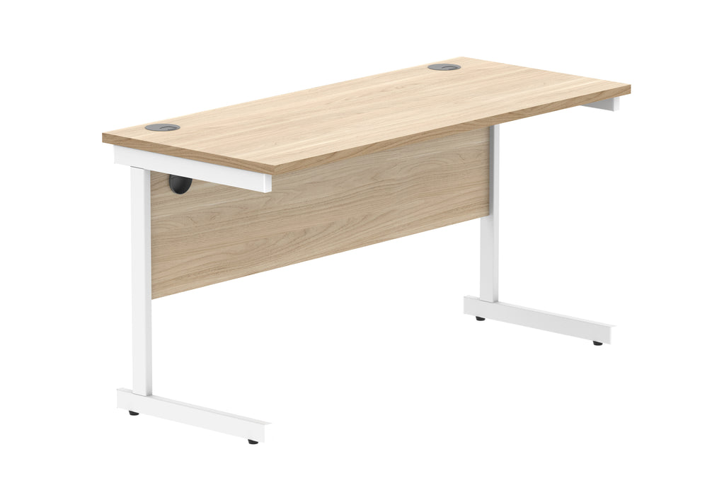 Office Rectangular Desk With Steel Single Upright Cantilever Frame | 1400X600 | Oak/White
