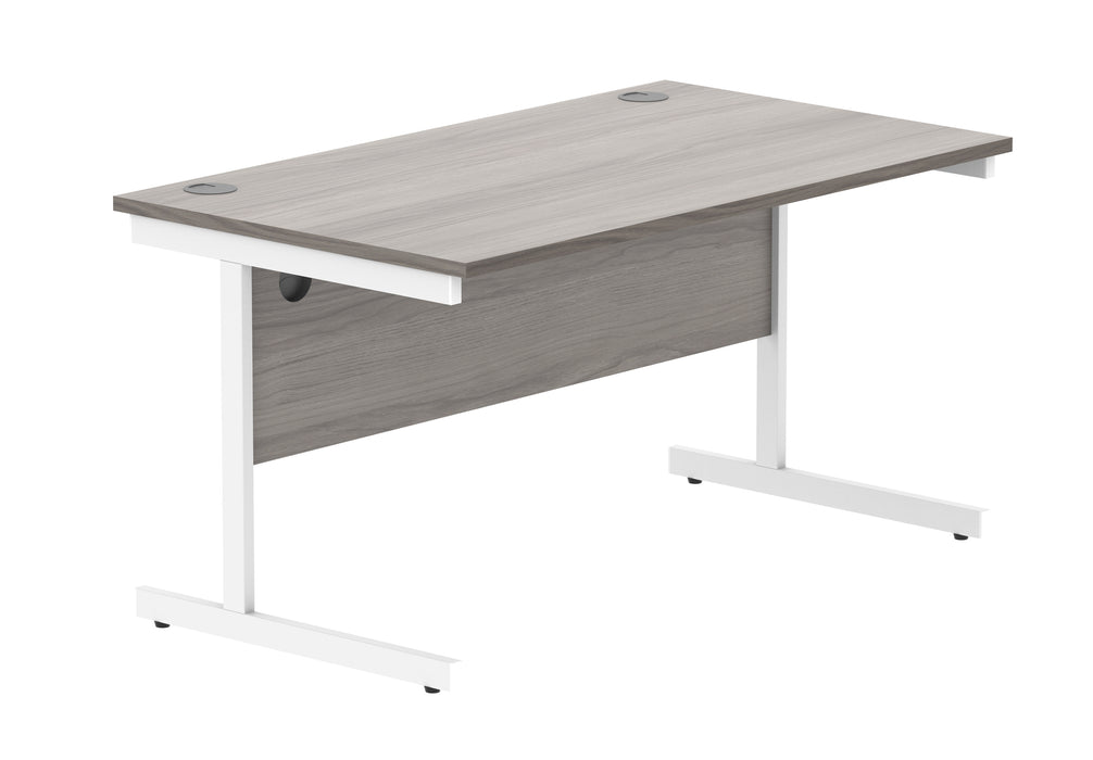 Office Rectangular Desk With Steel Single Upright Cantilever Frame | 1400X800 | Grey Oak/White