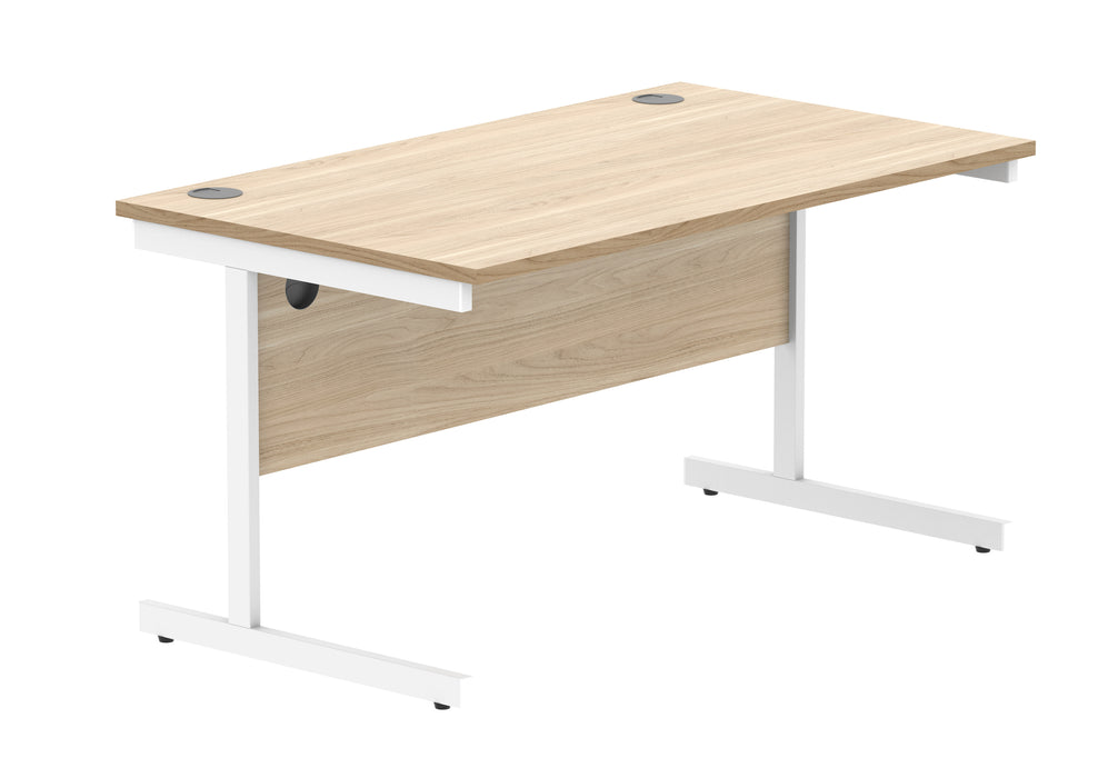 Office Rectangular Desk With Steel Single Upright Cantilever Frame | 1400X800 | Oak/White
