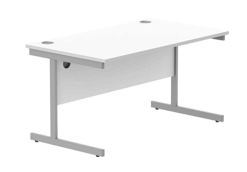 Office Rectangular Desk With Steel Single Upright Cantilever Frame | 1400X800 | White/White