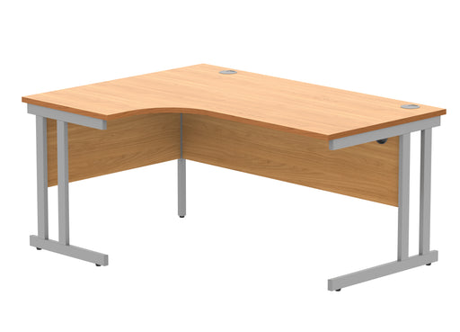 Office Left Hand Corner Desk With Steel Double Upright Cantilever Frame | 1600X1200 | Beech/Silver