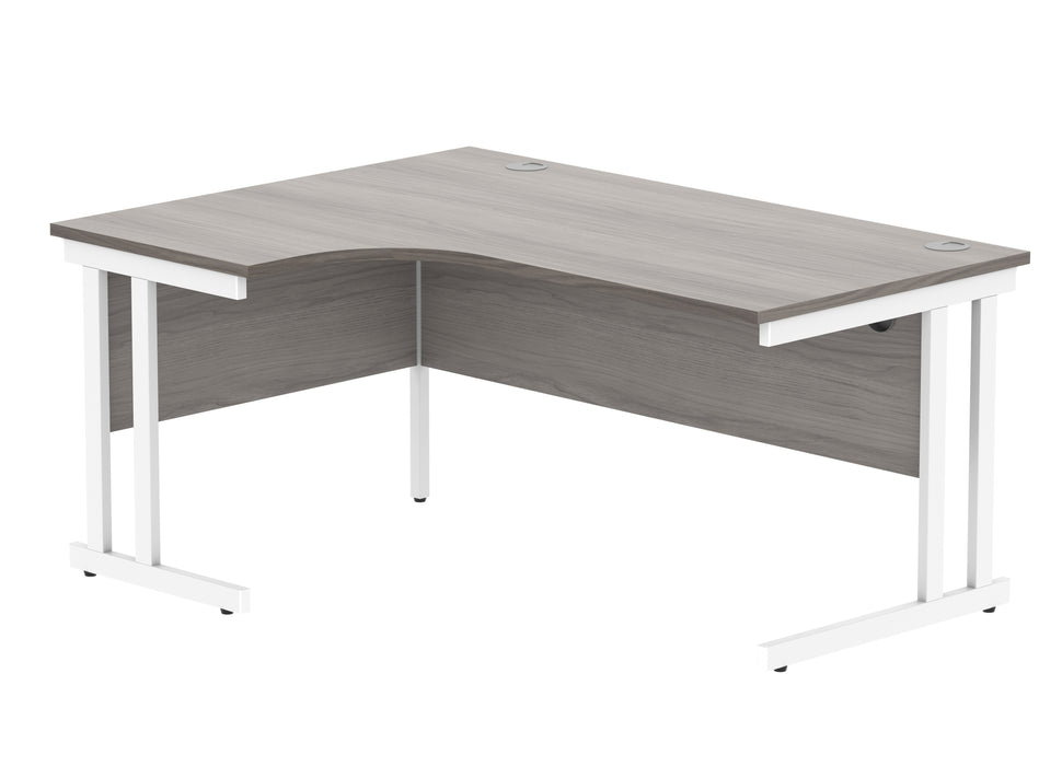 Office Left Hand Corner Desk With Steel Double Upright Cantilever Frame | 1600X1200 | Grey Oak/White