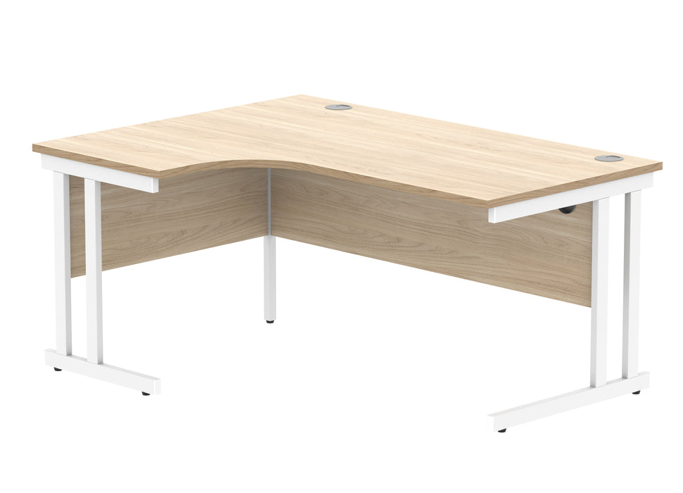 Office Left Hand Corner Desk With Steel Double Upright Cantilever Frame | 1600X1200 | Oak/White