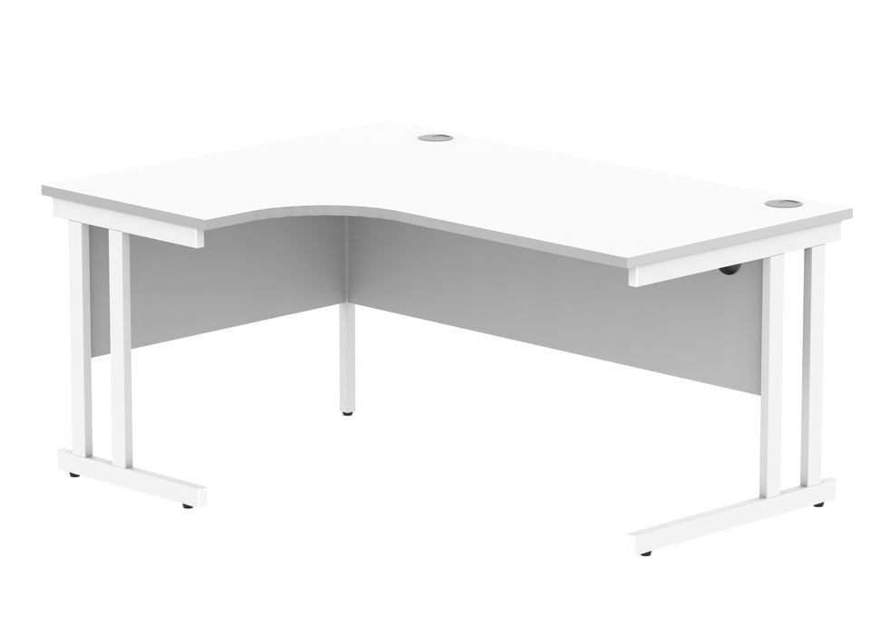 Office Left Hand Corner Desk With Steel Double Upright Cantilever Frame | 1600X1200 | White/White