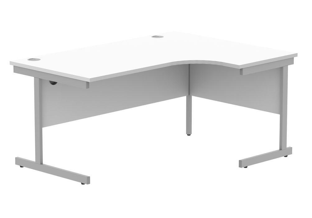 Office Right Hand Corner Desk With Steel Single Upright Cantilever Frame | 1600X1200 | White/Silver