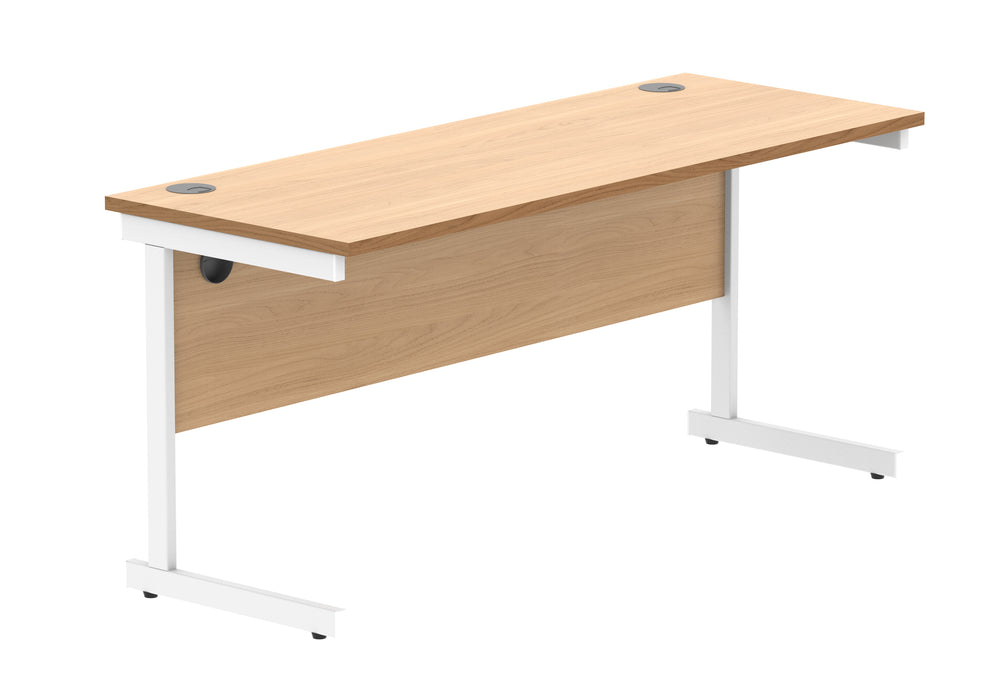 Office Rectangular Desk With Steel Single Upright Cantilever Frame | 1600X600 | Beech/White