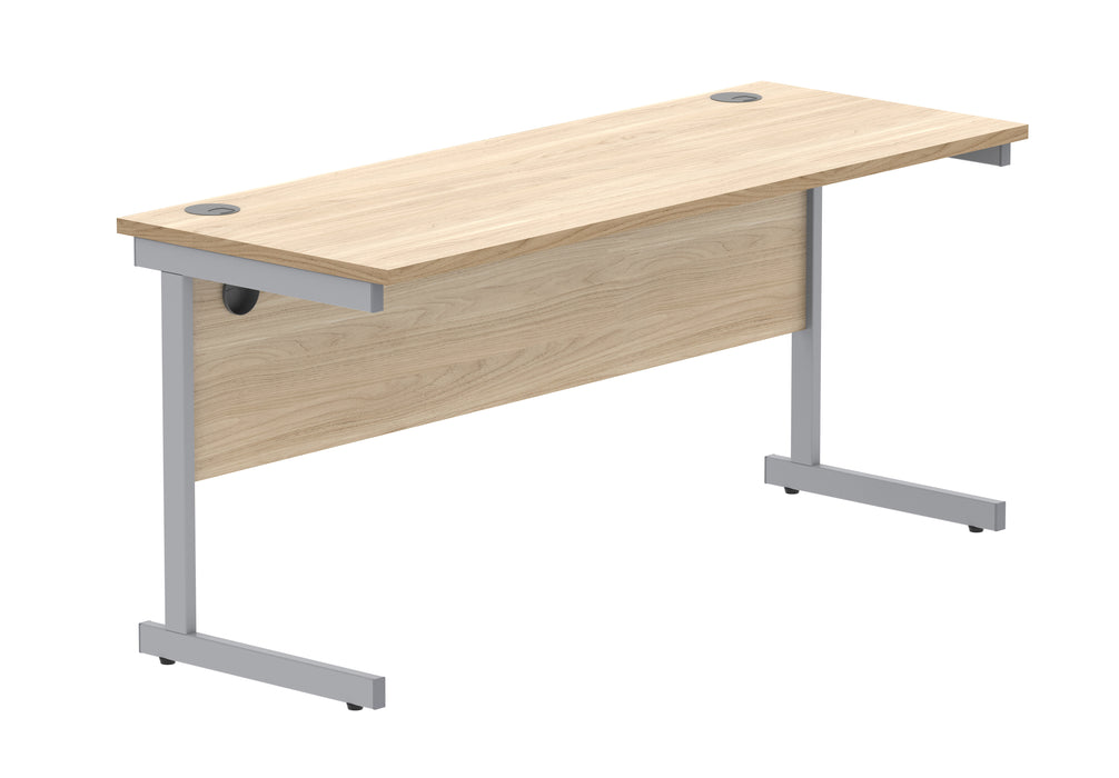 Office Rectangular Desk With Steel Single Upright Cantilever Frame | 1600X600 | Oak/Silver