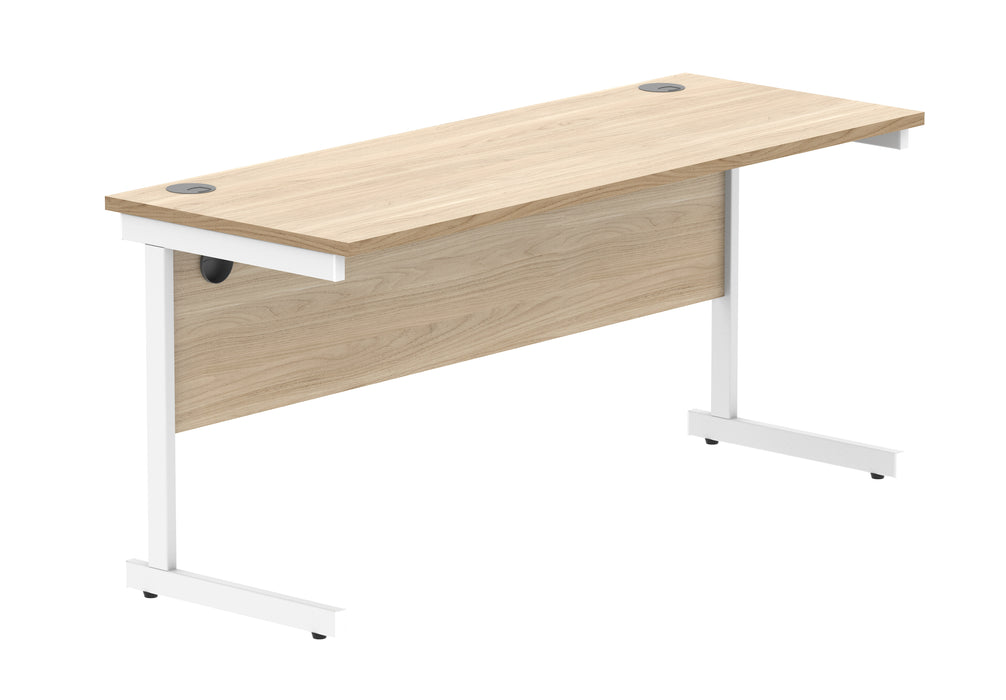 Office Rectangular Desk With Steel Single Upright Cantilever Frame | 1600X600 | Oak/White