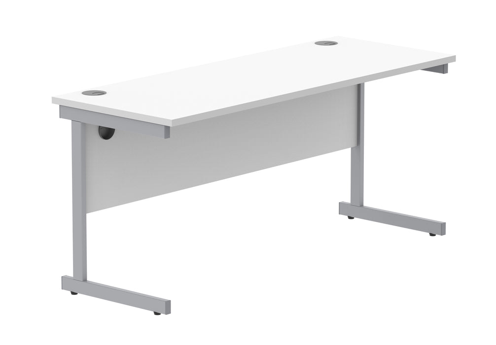 Office Rectangular Desk With Steel Single Upright Cantilever Frame | 1600X600 | White/Silver