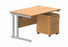 Double Upright Rectangular Desk + 2 Drawer Mobile Under Desk Pedestal | 1200X800 | Norwegian Beech/Silver