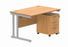 Double Upright Rectangular Desk + 3 Drawer Mobile Under Desk Pedestal | 1200X800 | Norwegian Beech/Silver