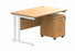 Double Upright Rectangular Desk + 2 Drawer Mobile Under Desk Pedestal | 1200X800 | Norwegian Beech/White