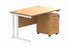 Double Upright Rectangular Desk + 2 Drawer Mobile Under Desk Pedestal | 1200X800 | Norwegian Beech/White