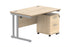 Double Upright Rectangular Desk + 2 Drawer Mobile Under Desk Pedestal | 1200X800 | Canadian Oak/Silver