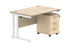 Double Upright Rectangular Desk + 3 Drawer Mobile Under Desk Pedestal | 1200X800 | Canadian Oak/White