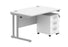 Double Upright Rectangular Desk + 2 Drawer Mobile Under Desk Pedestal | 1200X800 | Arctic White/Silver