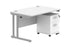 Double Upright Rectangular Desk + 3 Drawer Mobile Under Desk Pedestal | 1200X800 | Arctic White/Silver