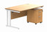 Double Upright Rectangular Desk + 2 Drawer Mobile Under Desk Pedestal | 1400X800 | Norwegian Beech/White