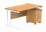 Double Upright Rectangular Desk + 3 Drawer Mobile Under Desk Pedestal | 1400X800 | Norwegian Beech/White