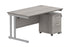 Double Upright Rectangular Desk + 2 Drawer Mobile Under Desk Pedestal | 1400X800 | Alaskan Grey Oak/Silver