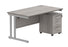 Double Upright Rectangular Desk + 3 Drawer Mobile Under Desk Pedestal | 1400X800 | Alaskan Grey Oak/Silver