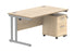 Double Upright Rectangular Desk + 2 Drawer Mobile Under Desk Pedestal | 1400X800 | Canadian Oak/Silver