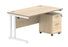 Double Upright Rectangular Desk + 2 Drawer Mobile Under Desk Pedestal | 1400X800 | Canadian Oak/White