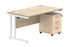 Double Upright Rectangular Desk + 3 Drawer Mobile Under Desk Pedestal | 1400X800 | Canadian Oak/White