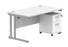 Double Upright Rectangular Desk + 2 Drawer Mobile Under Desk Pedestal | 1400X800 | Arctic White/Silver