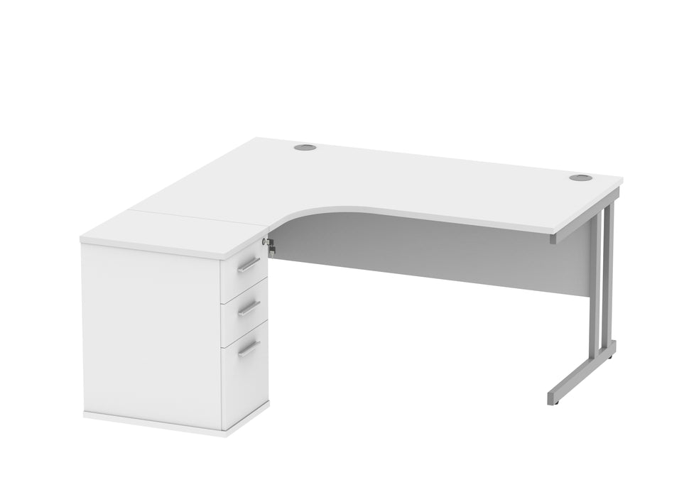 Double Upright Left Hand Radial Desk + Desk High Pedestal | 1600X1200 | Arctic White/Silver