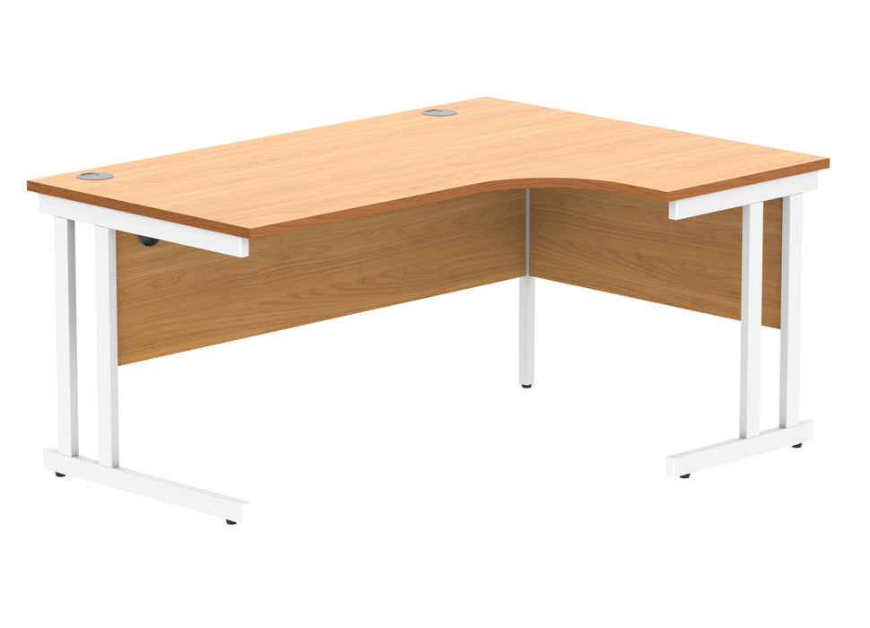 Double Upright Right Hand Radial Desk + Desk High Pedestal | 1600X1200 | Norwegian Beech/White