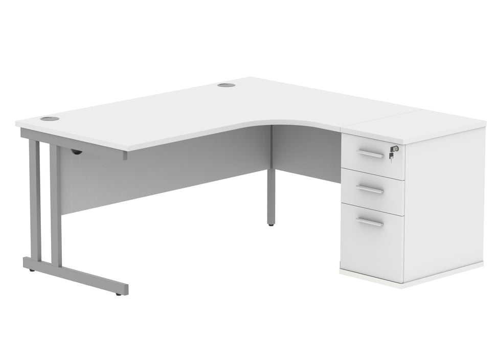 Double Upright Right Hand Radial Desk + Desk High Pedestal | 1600X1200 | Arctic White/Silver