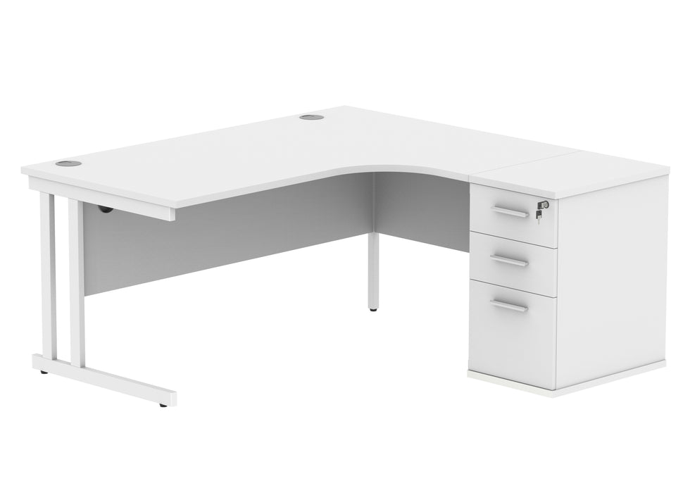 Double Upright Right Hand Radial Desk + Desk High Pedestal | 1600X1200 | Arctic White/White