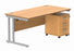 Double Upright Rectangular Desk + 3 Drawer Mobile Under Desk Pedestal | 1600X800 | Norwegian Beech/Silver