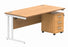 Double Upright Rectangular Desk + 3 Drawer Mobile Under Desk Pedestal | 1600X800 | Norwegian Beech/White