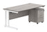 Double Upright Rectangular Desk + 2 Drawer Mobile Under Desk Pedestal | 1600X800 | Alaskan Grey Oak/White