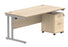 Double Upright Rectangular Desk + 2 Drawer Mobile Under Desk Pedestal | 1600X800 | Canadian Oak/Silver