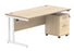 Double Upright Rectangular Desk + 2 Drawer Mobile Under Desk Pedestal | 1600X800 | Canadian Oak/White