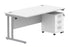 Double Upright Rectangular Desk + 3 Drawer Mobile Under Desk Pedestal | 1600X800 | Arctic White/Silver