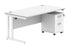 Double Upright Rectangular Desk + 2 Drawer Mobile Under Desk Pedestal | 1600X800 | Arctic White/White