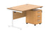 Single Upright Rectangular Desk + 3 Drawer Mobile Under Desk Pedestal | 1200X800 | Norwegian Beech/White