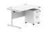 Single Upright Rectangular Desk + 2 Drawer Mobile Under Desk Pedestal | 1200X800 | Arctic White/Silver