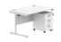 Single Upright Rectangular Desk + 3 Drawer Mobile Under Desk Pedestal | 1200X800 | Arctic White/Silver