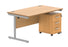 Single Upright Rectangular Desk + 3 Drawer Mobile Under Desk Pedestal | 1400X800 | Norwegian Beech/Silver