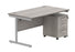 Single Upright Rectangular Desk + 3 Drawer Mobile Under Desk Pedestal | 1400X800 | Alaskan Grey Oak/Silver