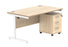 Single Upright Rectangular Desk + 3 Drawer Mobile Under Desk Pedestal | 1400X800 | Canadian Oak/White