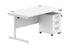 Single Upright Rectangular Desk + 3 Drawer Mobile Under Desk Pedestal | 1400X800 | Arctic White/Silver