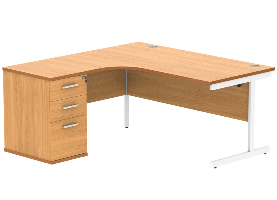 Single Upright Left Hand Radial Desk + Desk High Pedestal | 1600X1200 | Norwegian Beech/White